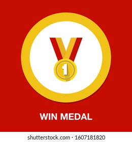 Win Medal Icon - Golden Winner Prize - Success Symbol - First Place Winner