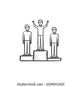 Win medal team hand drawn outline doodle icon. Win podium sketch illustration for print, web, mobile and infographics isolated on white background.