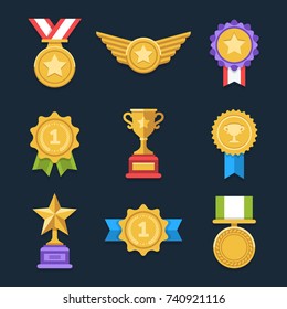 Win medals set. Cool flat award icons. Eps10 vector.