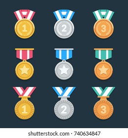 Gana medallas. Iconos de premio plano de moda. Vector Eps10.