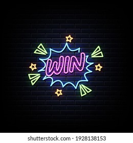 Win Neon Signs Style Text Vector