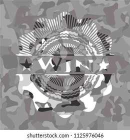 Win on grey camouflaged pattern