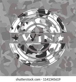 Win on grey camouflaged pattern