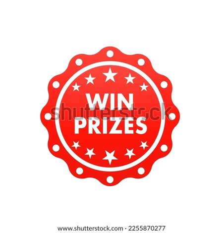 Win prize icon. Stamp premium quality with star icon isolated on white background. Sticker. Seal. round grunge vintage ribbon win prizes sign. Vector illustration
