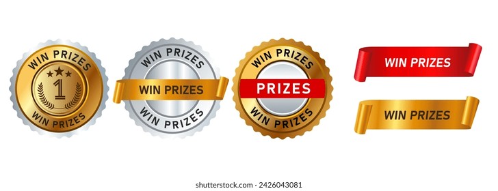 win prize prizes gold silver seal emblem and ribbon for award success achievement trophy