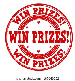 Win prizes grunge rubber stamp on white, vector illustration
