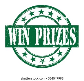 win prizes grunge rubber stamp on white, vector illustration