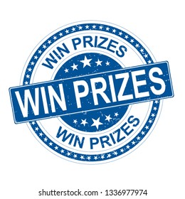 win prizes grungy web rubber stamp badge on white