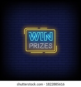 Win Prizes Neon Signs Style Text Vector