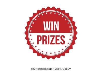 Win prizes red ribbon label banner.