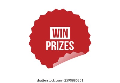 Win prizes red ribbon label banner.