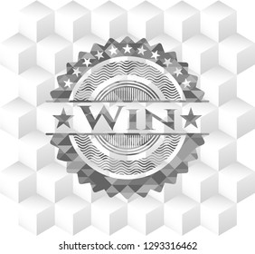 Win realistic grey emblem with cube white background