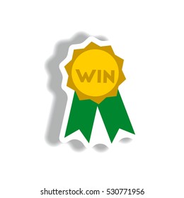 win reward stylish icon in paper sticker style medal winner