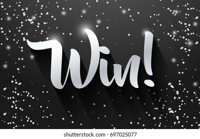 Win sign vector banner design, Silver win text.