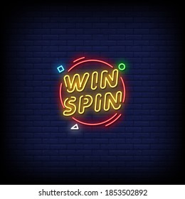 Vector de texto con estilo de rótulos de neón giratorio de Win