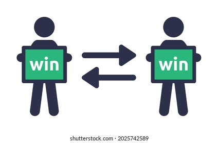 Win Win Strategy Icon. Business Negotiation Symbol. People Holding Win-win Sign