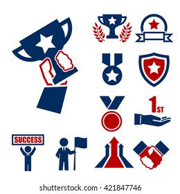 win, success, honor icon set