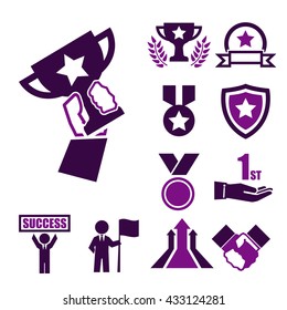 win, success, honor icon set