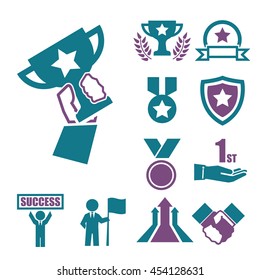 win, success, honor icon set
