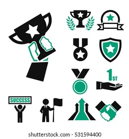 win, success, honor icon set
