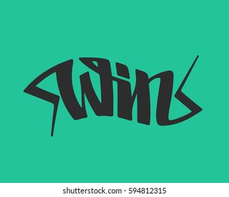 Win text sign test success message contest promotion banner competition and award lucky lottery word modern reward gamble champion vector illustration.