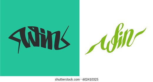 Win text sign test success message contest promotion banner competition and award lucky lottery word modern reward gamble champion vector illustration.