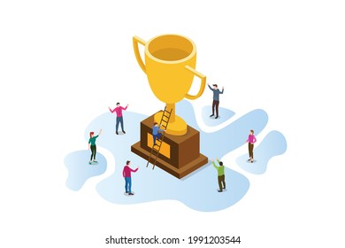 win together in business concept with modern flat isometric style