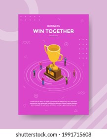 win together in business concept for template banner and flyer with isometric style