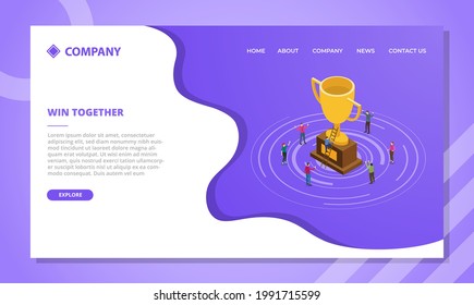 win together in business concept for website template or landing homepage with isometric style