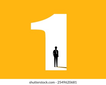 Win, top business. Businessman in number one. vector