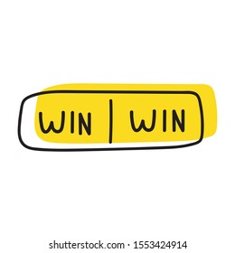 Win win. Vector hand drawn badge illustration on white background.