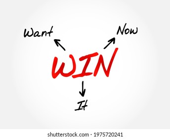 WIN - Want It Now acronym, concept background
