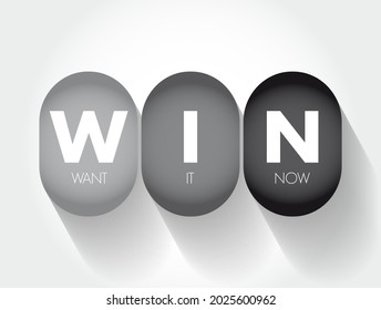 WIN - Want It Now acronym, concept background