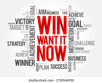 WIN - Want It Now word cloud, concept background