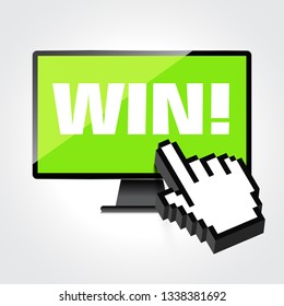 Win word display on High-quality computer display, monitor screen.