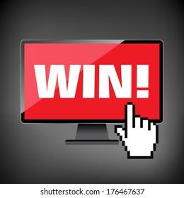 Win word display on High-quality computer display, monitor screen.