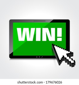 Win word display on High-quality tablet screen.