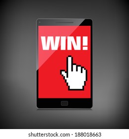 Win word display on High-quality smartphone screen.