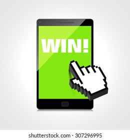 Win word display on High-quality smartphone screen.