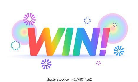 Win word. The first place. Winning celebration, on a background with fireworks and confetti. Congratulations win banner. Winer vector illustration.