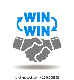 Win Win Words With Cycle Arrows And Handshake Vector Icon. WIN-WIN Situation Symbol. Collaborate Partnership Deal Illustration.