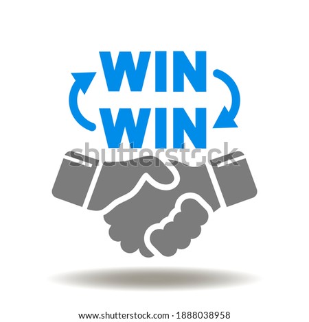 Win win words with cycle arrows and handshake vector icon. WIN-WIN Situation symbol. Collaborate partnership deal illustration.