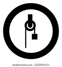 Winch with cord pulley construction climbing block equipment sheave with cargo weight freight burden icon in circle round black color vector illustration image solid outline style