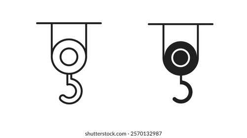 Winch hook icons in line stroke and flat versions