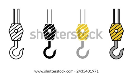 Winch Hook Vector Illustration Set. Heavy Lift Sign suitable for apps and websites UI design style.