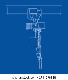 Winch or lifting machine concept outline. Vector rendering of 3d. Wire-frame style. The layers of visible and invisible lines are separated