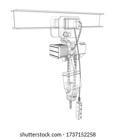 Winch or lifting machine concept outline. Vector rendering of 3d. Wire-frame style. The layers of visible and invisible lines are separated