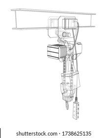 Winch or lifting machine concept outline. Vector rendering of 3d. Wire-frame style. The layers of visible and invisible lines are separated