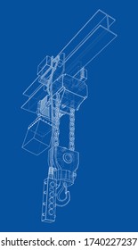 Winch or lifting machine concept outline. Vector rendering of 3d. Wire-frame style. The layers of visible and invisible lines are separated