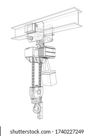 Winch or lifting machine concept outline. Vector rendering of 3d. Wire-frame style. The layers of visible and invisible lines are separated